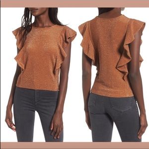 Leith Anthropologie metallic rose gold copper flounce ruffle top. S 🌸